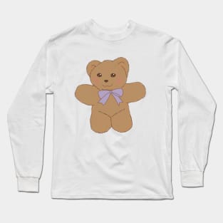 teddy bear ribbon coquette dollette brown purple Long Sleeve T-Shirt